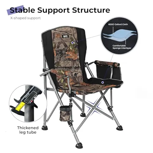 Camping Folding Chair,Heavy Duty Steel Frame Support 400LBS w/ Side Pocket & Cup Holder