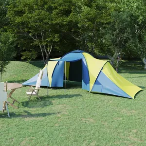 Camping Tent for 6 Persons with 2 Compartments, Easy Setup, Waterproof, Blue and Yellow