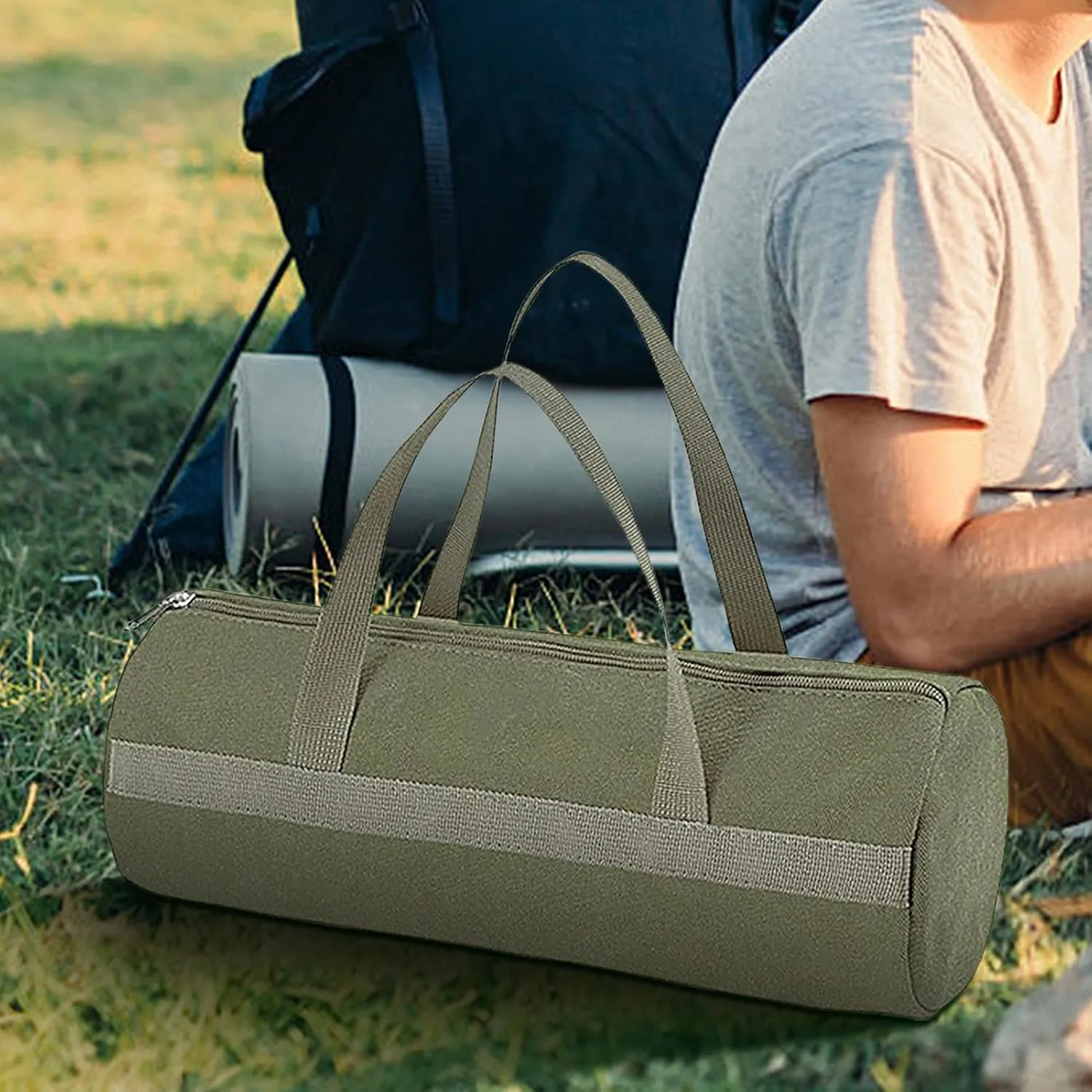 Canvas Tent Stake Bag,Hiking Accessories - Multipurpose Tent Stake Storage Bag Canvas Tool Bag with Zipper for Tent Pegs and Camping Hammer