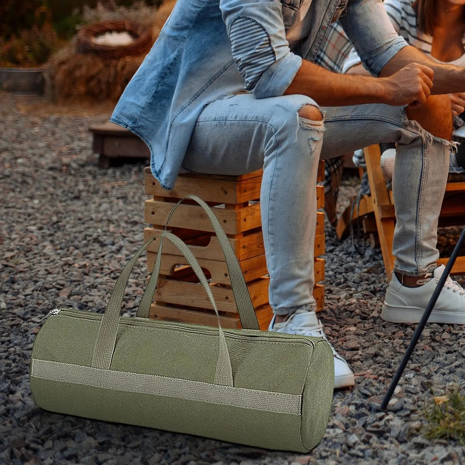 Canvas Tent Stake Bag,Hiking Accessories - Multipurpose Tent Stake Storage Bag Canvas Tool Bag with Zipper for Tent Pegs and Camping Hammer