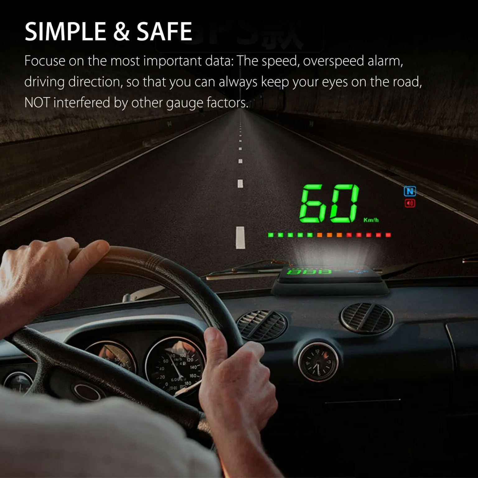 Car Digital GPS Speedometer Head Up Display Overspeed MPH/KM Tired Warning Alarm