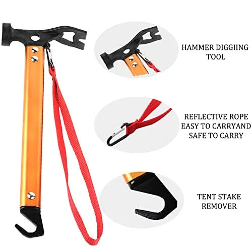 Carbon Steel Aluminum Camping Hammer,12" Small Lightweight 3n1 Tent Hammer