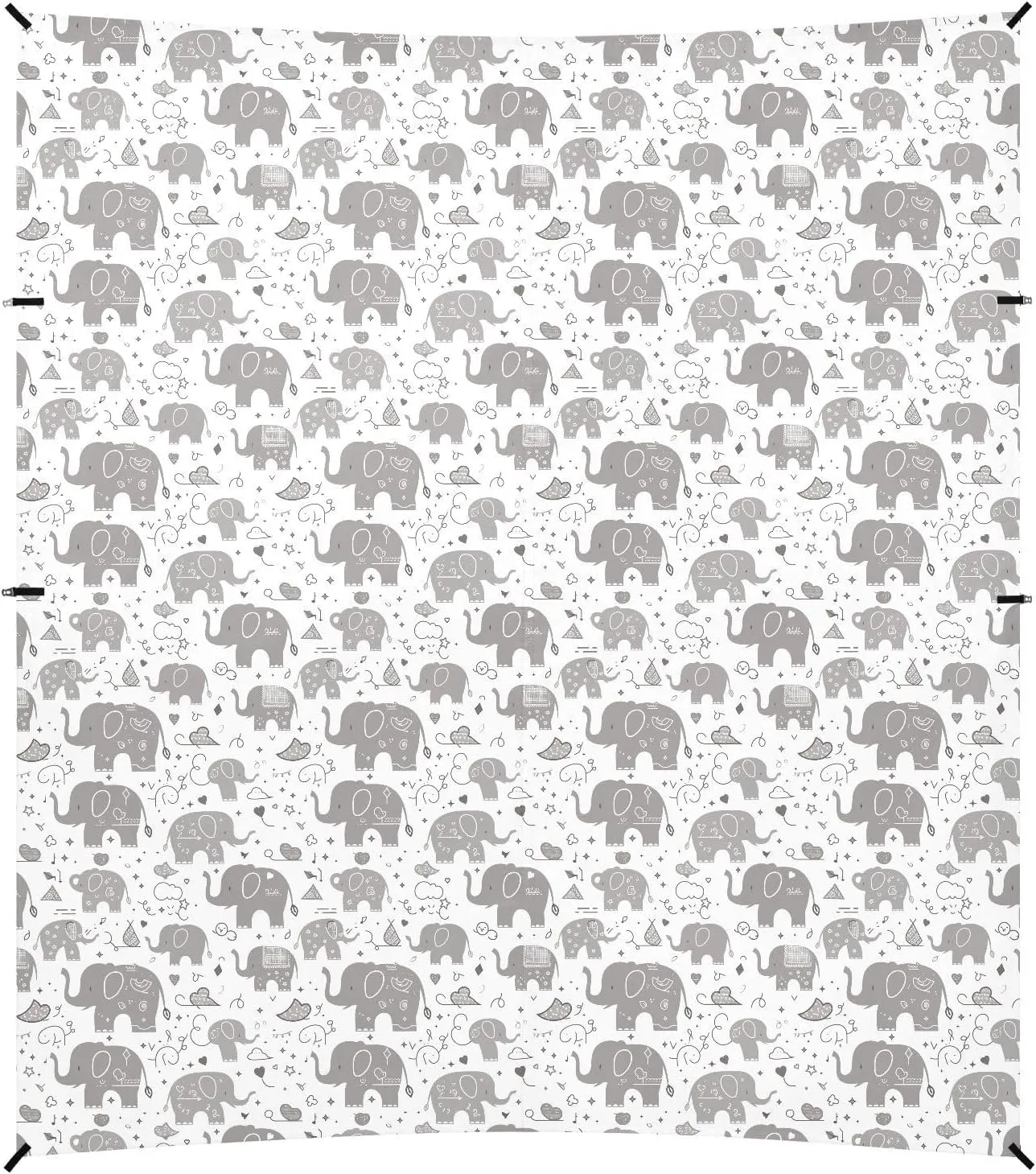 Cartoon Elephant Star Gray Foldable Beach Canopy UPF50  Protection Easy Setup Sun Shade with Sand Shovel, Sandbags for Camping, Picnics, Backyard & Fishing