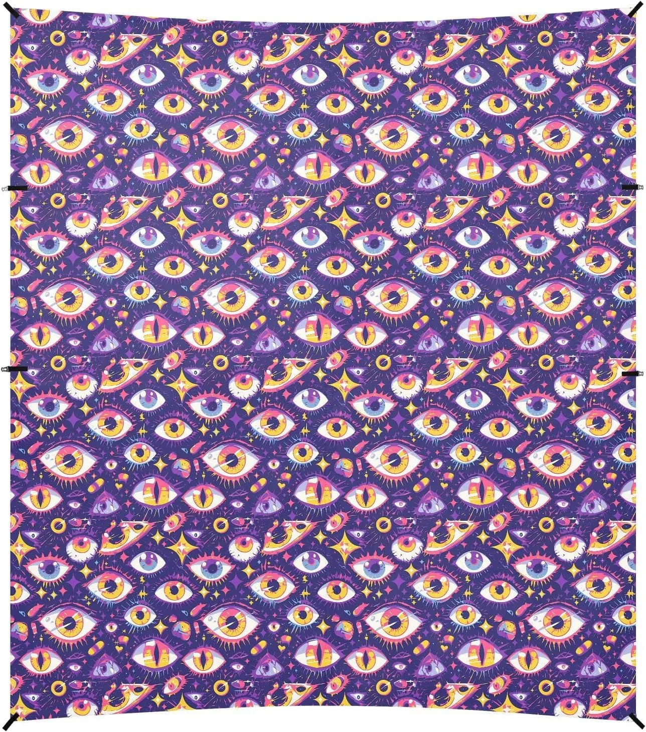 Cartoon Mystery Purple Eyes Foldable Beach Canopy UPF50  Water-Resistant Large Sun Shade Includes Sand Shovel, Sandbags, Stability Poles for Camping, Fishing, Backyard Fun