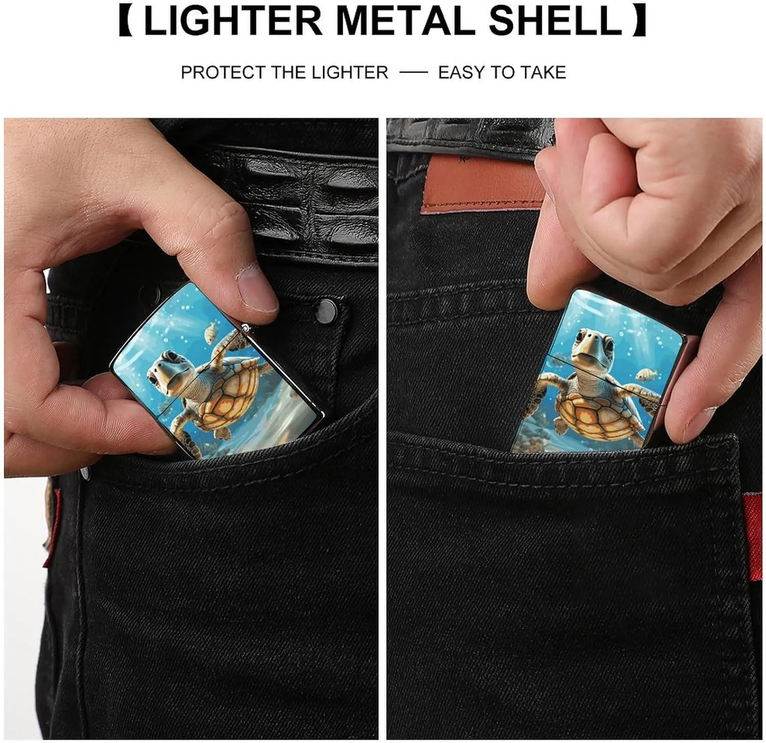 Cartoon Sea Turtle Lighter Case Waterproof Lighter Sleeve Lighters Protective Cover with Graffiti Design