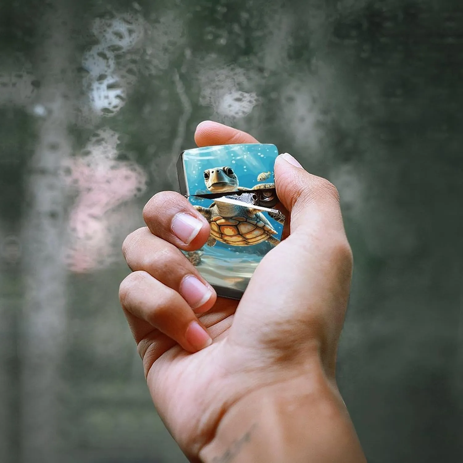 Cartoon Sea Turtle Lighter Case Waterproof Lighter Sleeve Lighters Protective Cover with Graffiti Design