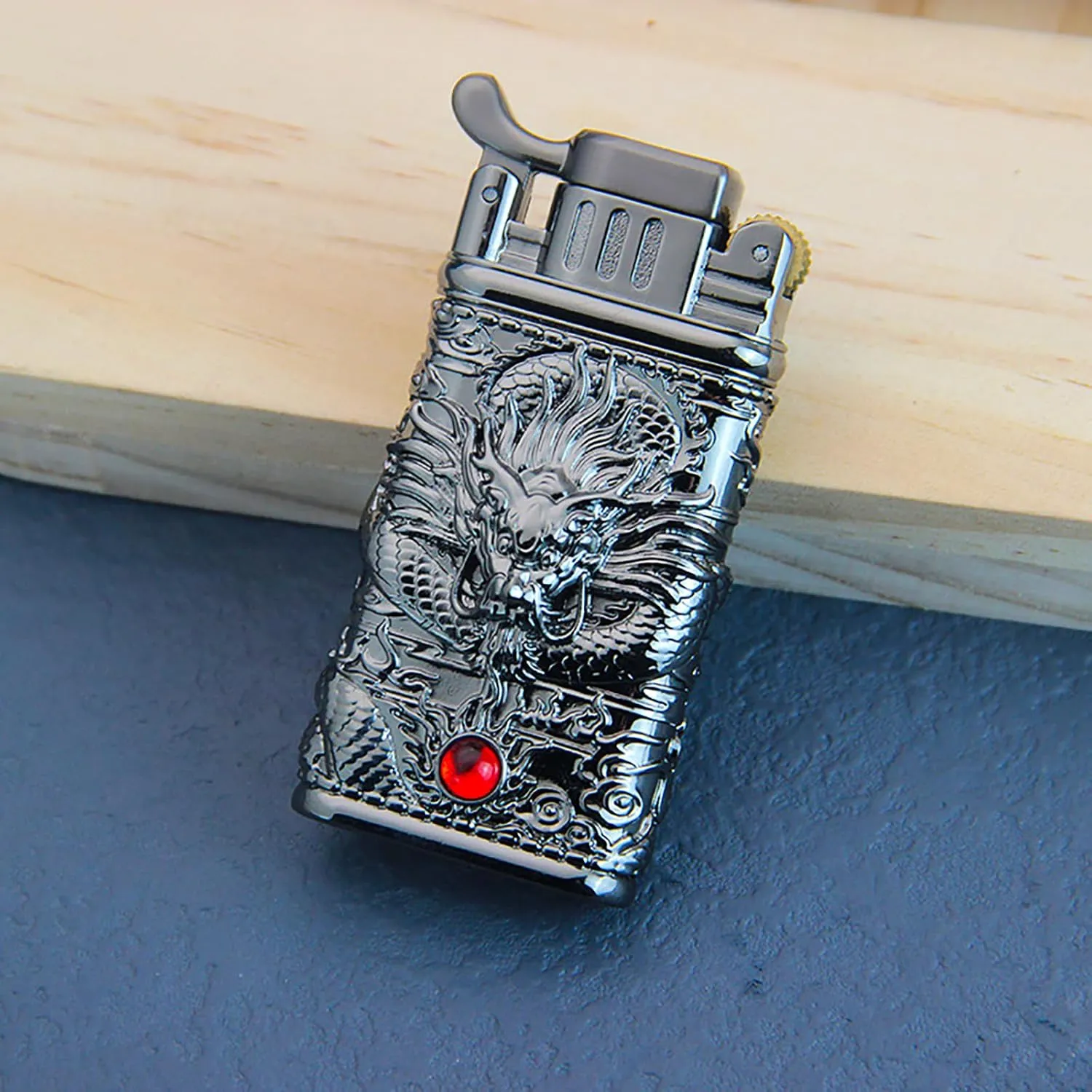 Carving Dragon Antique Lighter, Vintage Metal Lighters Pretty Aesthetic, Torch Lighter with Adjustable Jet Flame,Windproof and Fillable,for Barbecue Candles,Etc.(No Methane Gas) (Black)