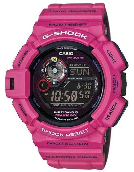 Casio Mens G-Shock Mudman - Pink - Solar - Atomic - Mud & Water Resistant