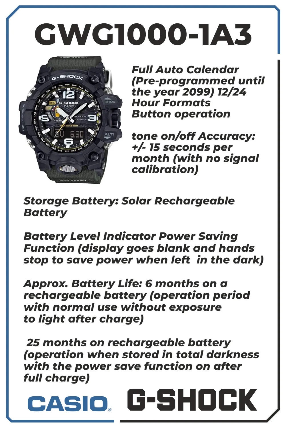 Casio Mudmaster Watch GWG1000-1A3