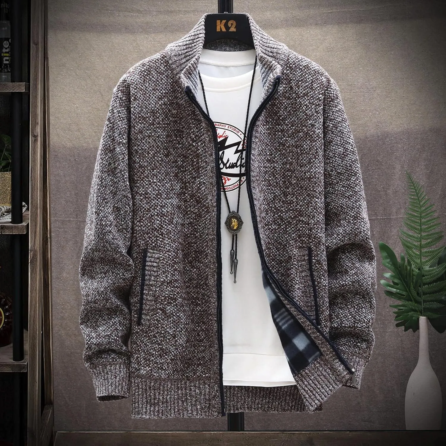 Casual Sweaters Cardigan Knitted Long Sleeve Jacket Full Zip Fleece Winter Warm Coat Outdoor Work Dress, XL-4XL