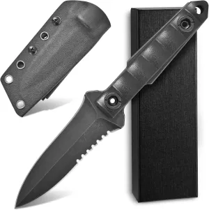 Ccanku C1290 Fixed Blade Marine Corp Serrated Knife 8 Inch D2 Blade Steel & G10 Handle For Outdoor Survival, Camping, Bushcraft and Hunting, K Sheath-Black