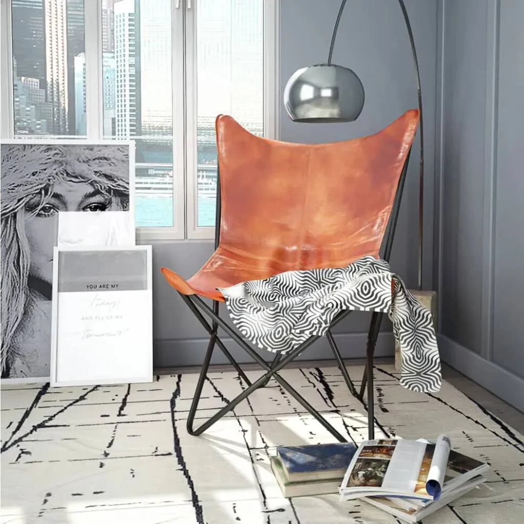 Chair Living Room Chair with Powder Coated Iron Frame Real Leather