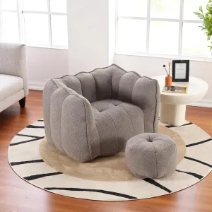 Chenille Bean Bag Chair with Footstool, High-Resilient Foam Chips Filling, Ergonomic Handle & Armrests, Square Lazy Sofa, Cover for Adults to Gaming, Reading, TV, Living Room/Bedroom (Coffee)