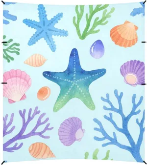 Childish Watercolor Under Marine Starfish Colorful Foldable Beach Tent UPF50 Water-Resistant Sun Shade with Sturdy Poles, Sandbags and Shovel for Camping Trips, Fishing, Backyard Fun or Picnics