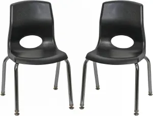 Children’s Factory MyPosture Plus 12" Chair, Black with Chrome Legs, 2 Pack, Stackable Ergonomic Seating Solution for Classrooms and Homeschools