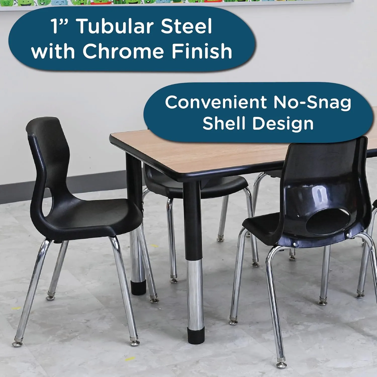 Children’s Factory MyPosture Plus 12" Chair, Black with Chrome Legs, 2 Pack, Stackable Ergonomic Seating Solution for Classrooms and Homeschools