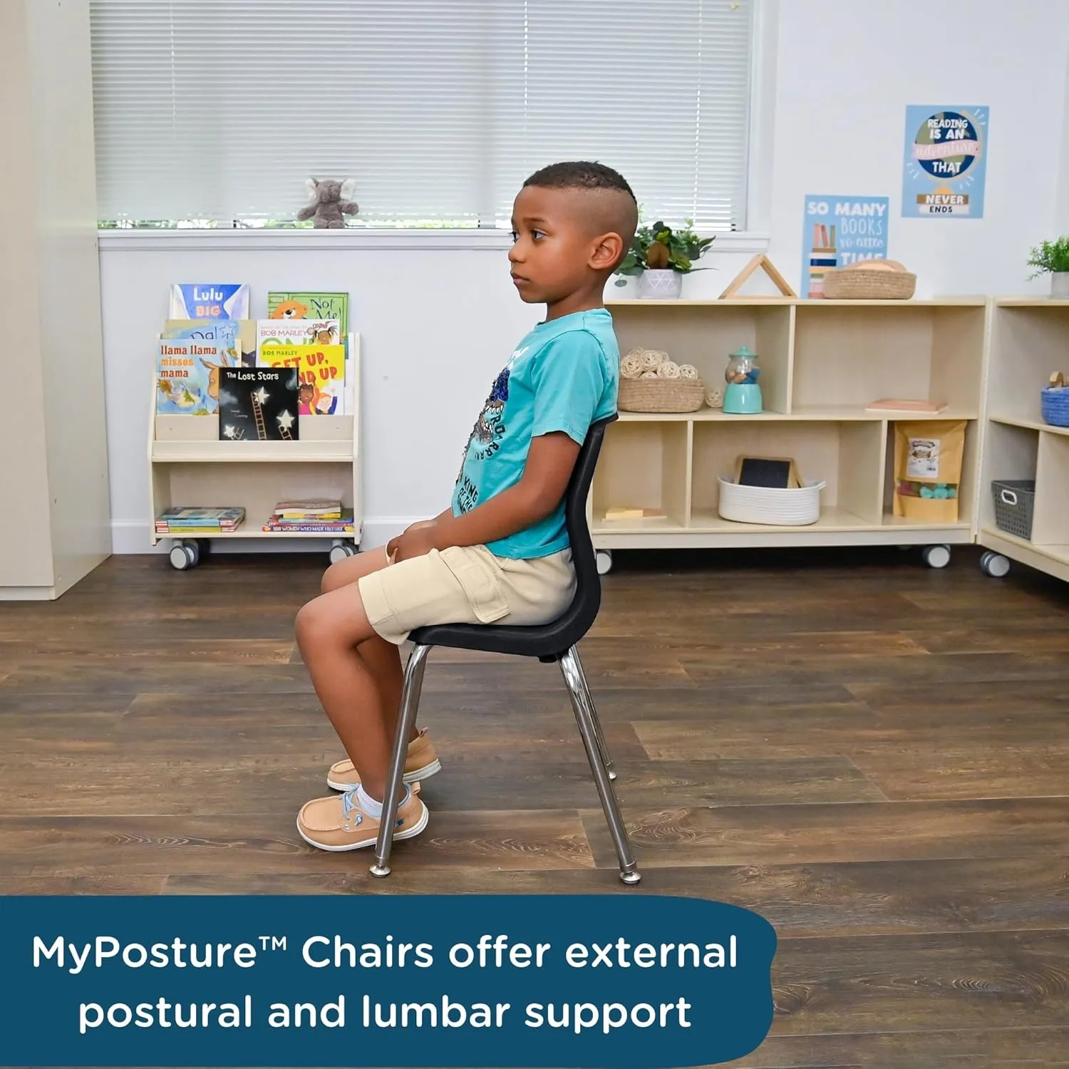 Children’s Factory MyPosture Plus 12" Chair, Black with Chrome Legs, 2 Pack, Stackable Ergonomic Seating Solution for Classrooms and Homeschools