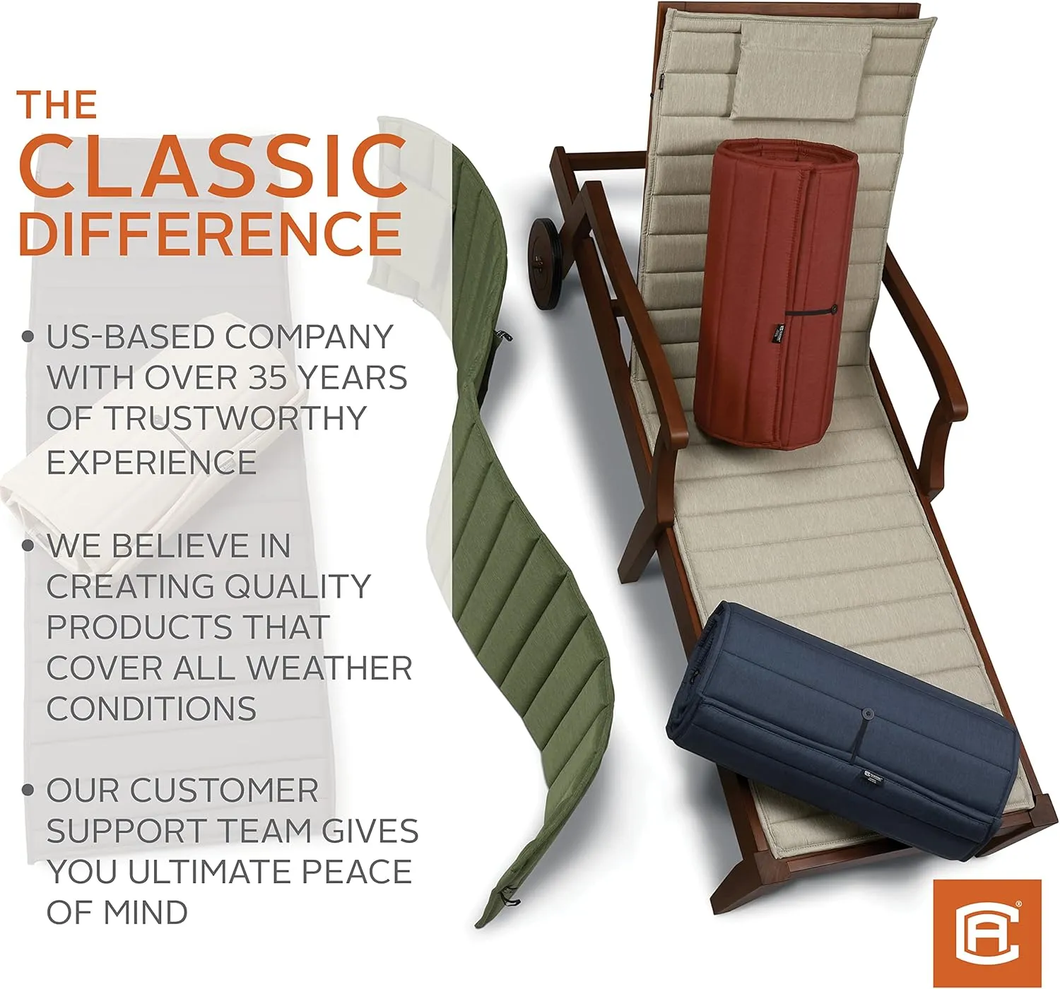Classic Accessories Storigami Water-Resistant 80 x 26 Inch Chaise Lounge Cushion, Light Charcoal (Chair not included), Patio Cushion