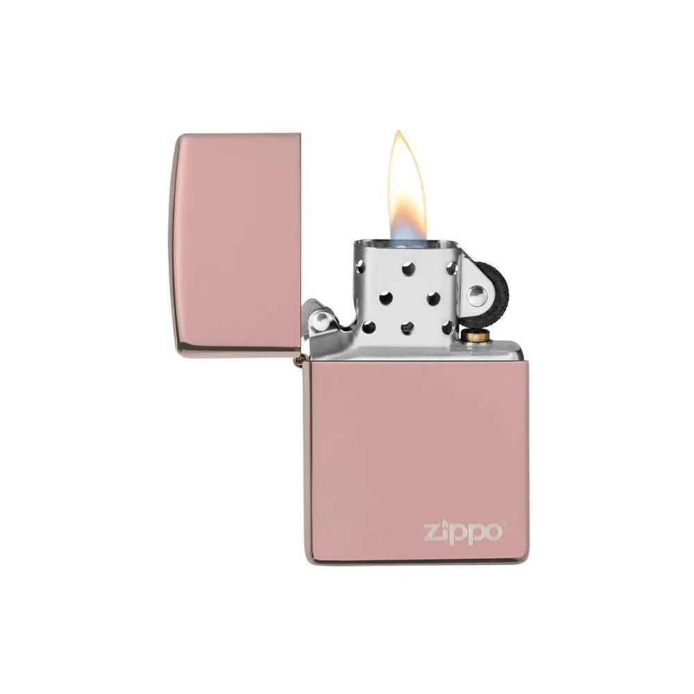 Classic High Polish Rose Gold Zippo Logo Lighter
