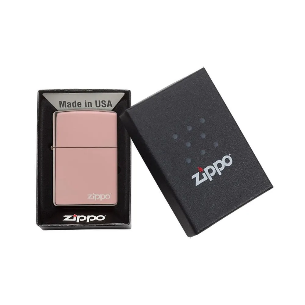 Classic High Polish Rose Gold Zippo Logo Lighter