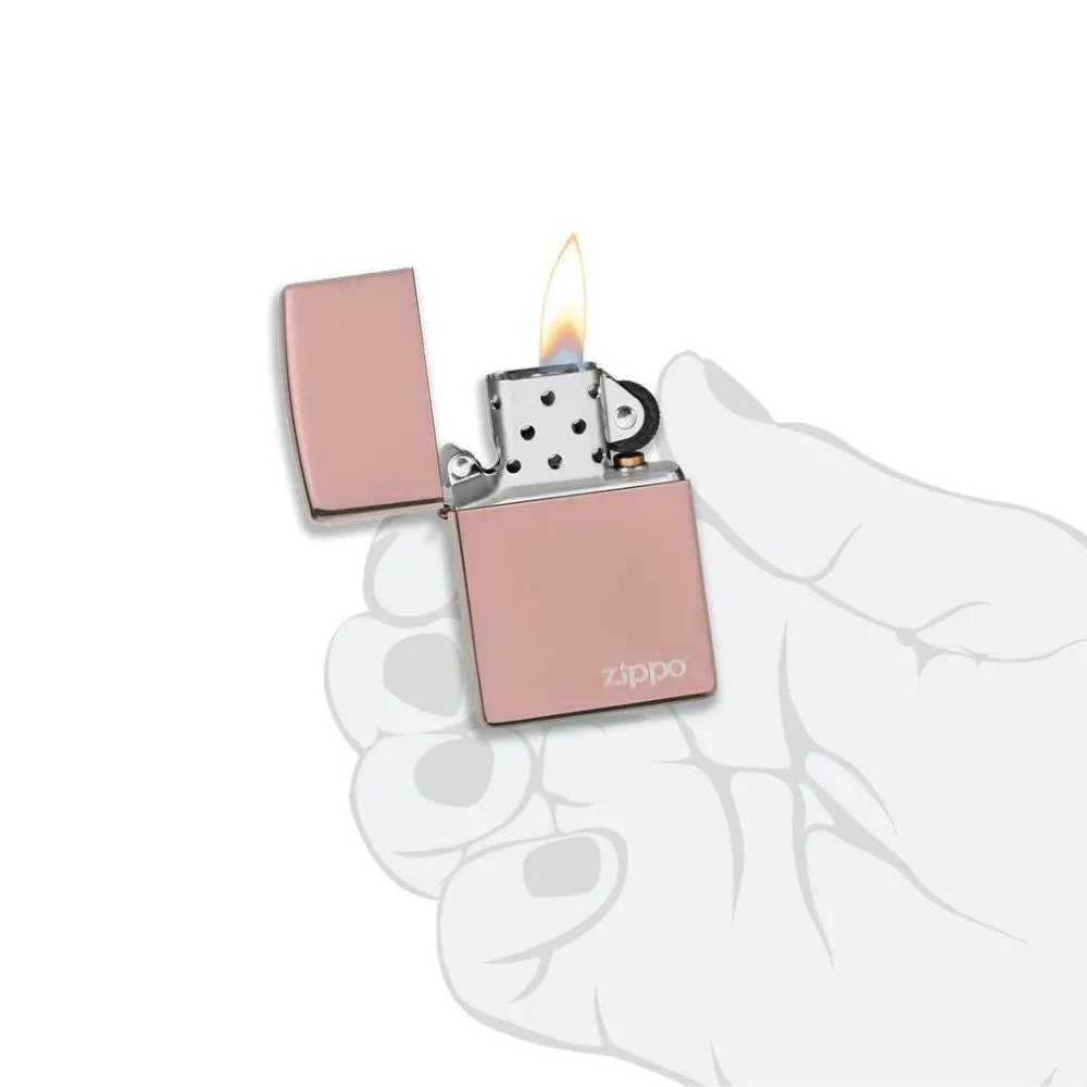 Classic High Polish Rose Gold Zippo Logo Lighter