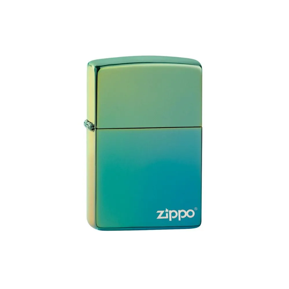 Classic High Polish Teal Zippo Logo Lighter
