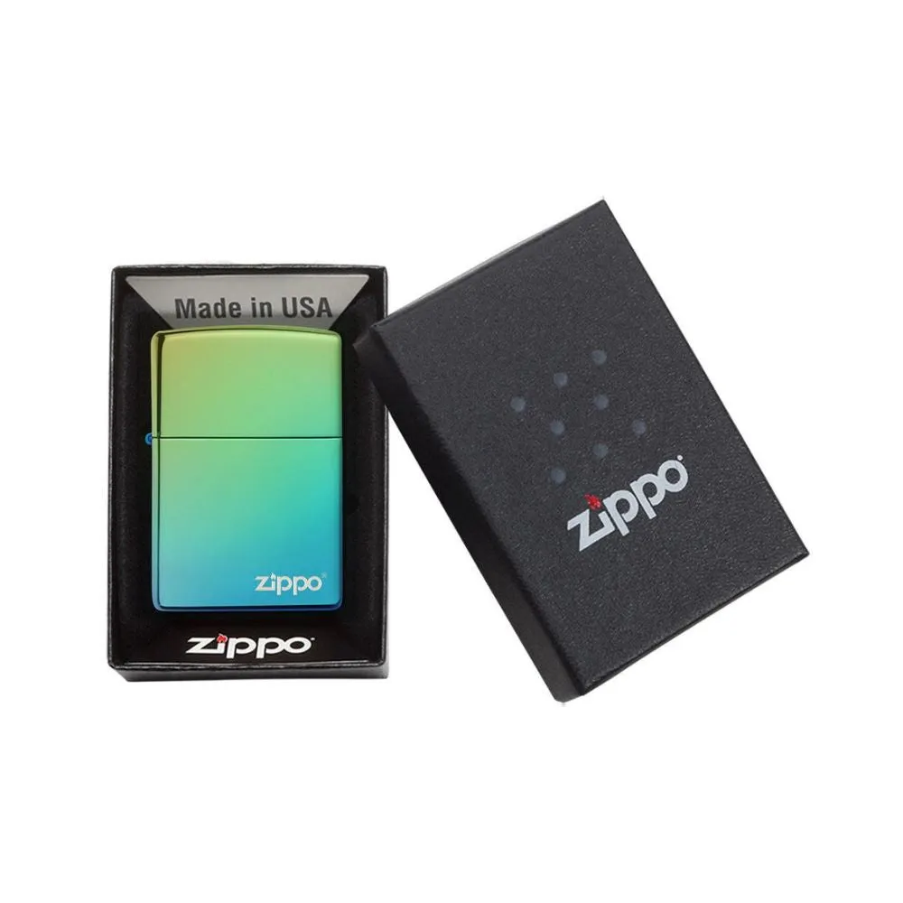 Classic High Polish Teal Zippo Logo Lighter