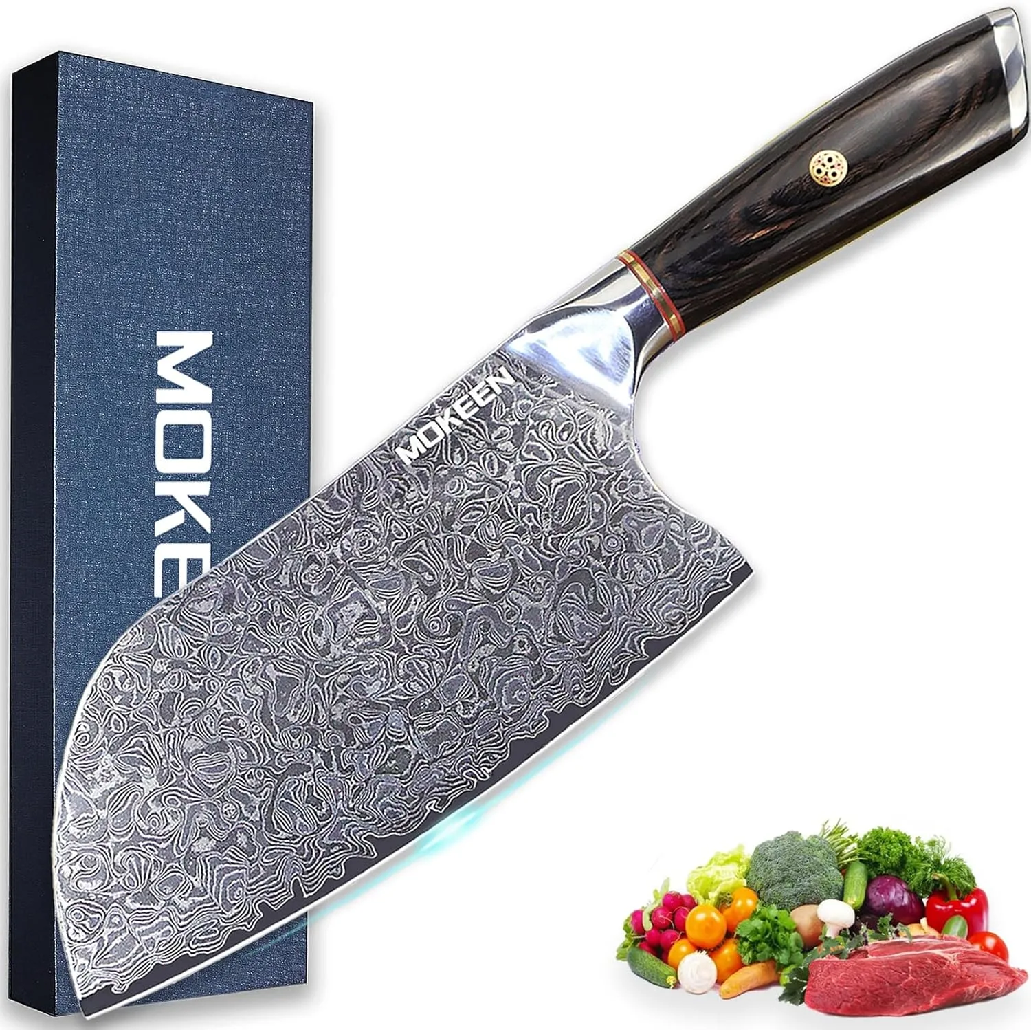 Cleaver Knife 7 Inch, 67 Layers VG10 Damascus Steel Kitchen Knife, Ultra Sharp Meat Cleaver, Professional Chef Knife with Unique Wood Handle, Full Tang, Gift Box