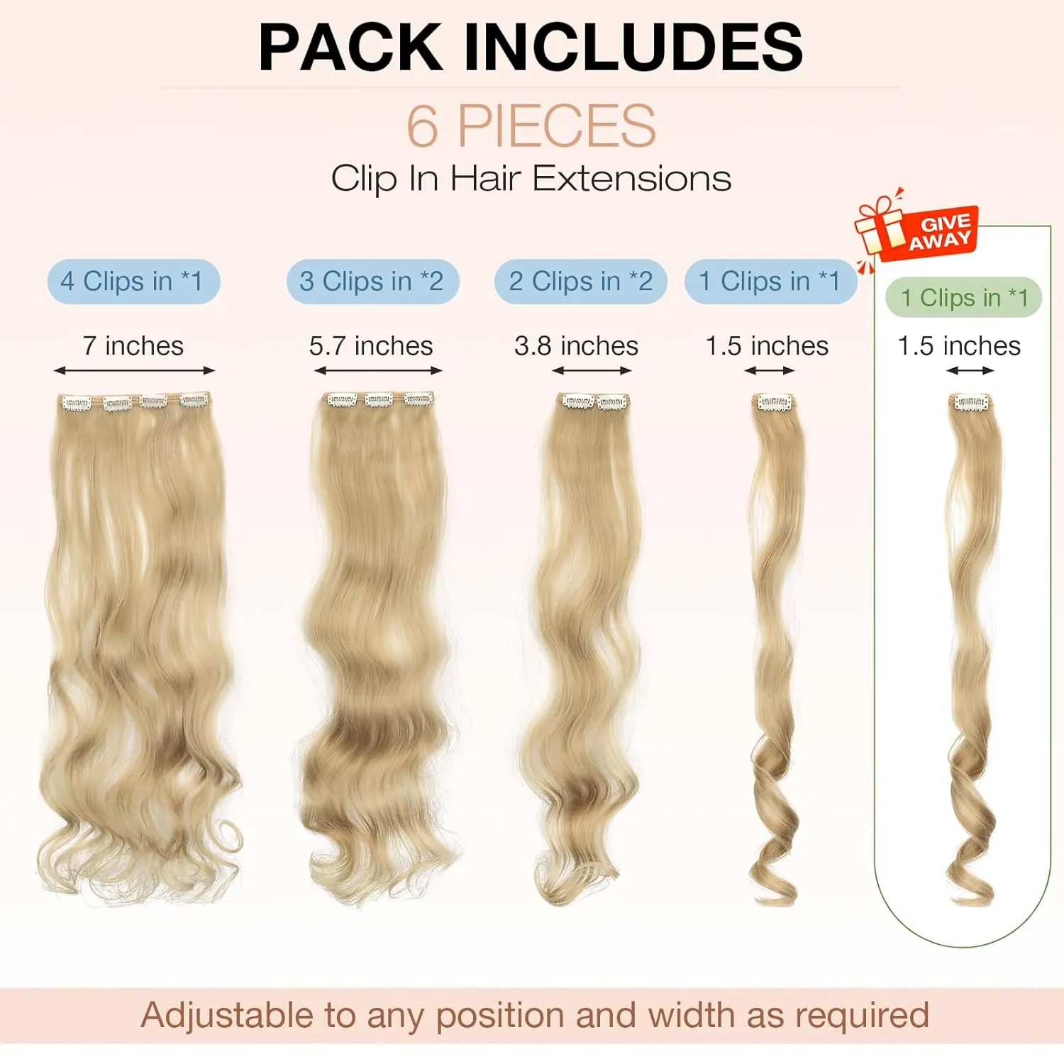Clip in Hair Extensions, 22 Inch 6 PCS Natural Curly Soft Synthetic Hair Extensions Clip ins, Ash Blonde Long Wavy Hairpiece for Women