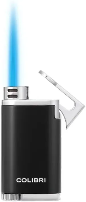 Colibri Belmont Single Jet Flame Butane Lighter, Windproof & Refillable, Cigar Enthusiast's Choice with Blue Fuel Window and Adjustable Flame (Black   Chrome)