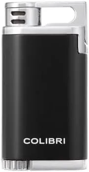 Colibri Belmont Single Jet Flame Butane Lighter, Windproof & Refillable, Cigar Enthusiast's Choice with Blue Fuel Window and Adjustable Flame (Black   Chrome)