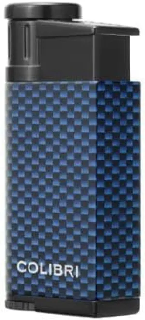 Colibri EVO Angled Single Jet Flame Butane Lighter, Windproof & Refillable, User-Friendly with Carbon Fiber Grip, Blue Fuel Window and Adjustable Flame - Sleek Design (Blue Carbon Fiber)