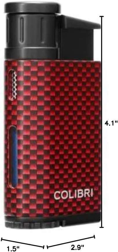 Colibri EVO Angled Single Jet Flame Butane Lighter, Windproof & Refillable, User-Friendly with Carbon Fiber Grip, Blue Fuel Window and Adjustable Flame - Sleek Design (Red Carbon Fiber)
