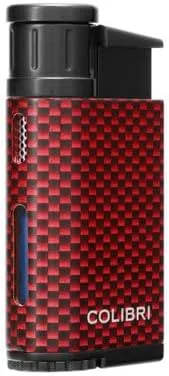 Colibri EVO Angled Single Jet Flame Butane Lighter, Windproof & Refillable, User-Friendly with Carbon Fiber Grip, Blue Fuel Window and Adjustable Flame - Sleek Design (Red Carbon Fiber)
