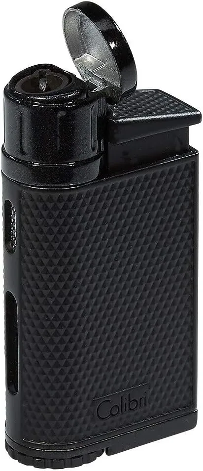 Colibri EVO Angled Single Jet Flame Butane Lighter, Windproof & Refillable, User-Friendly with Pachmayr Grip, Blue Fuel Window and Adjustable Flame - Sleek Design (Black)