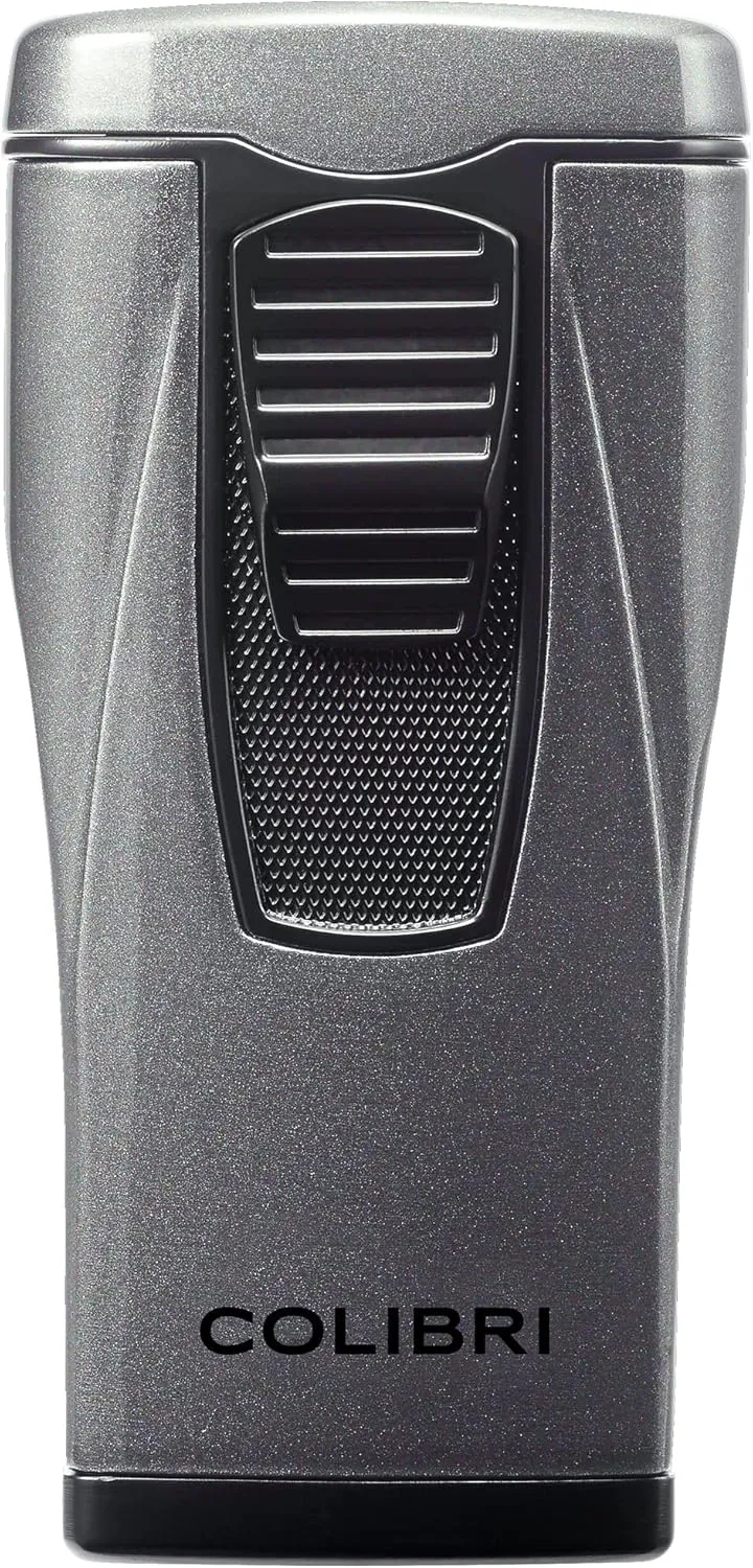 Colibri Monaco Triple Jet Flame Lighter - Windproof & Refillable, Cigar Enthusiast's Choice with Blue Fuel Window and Adjustable Flame (Metallic Charcoal)