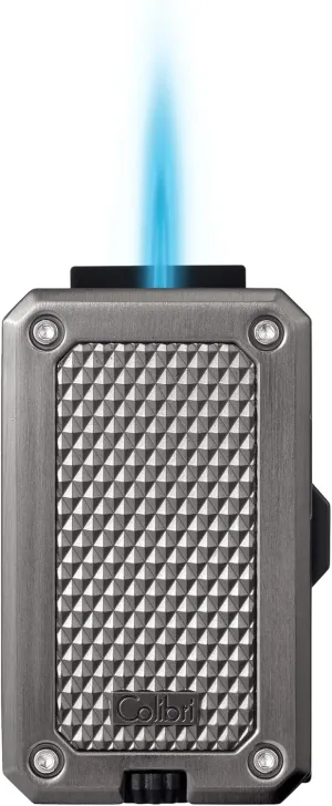 Colibri Rally Single Jet Flame Butane Lighter, Windproof & Refillable, Cigar Enthusiast's Choice with Blue Fuel Window and Adjustable Flame (Gunmetal)