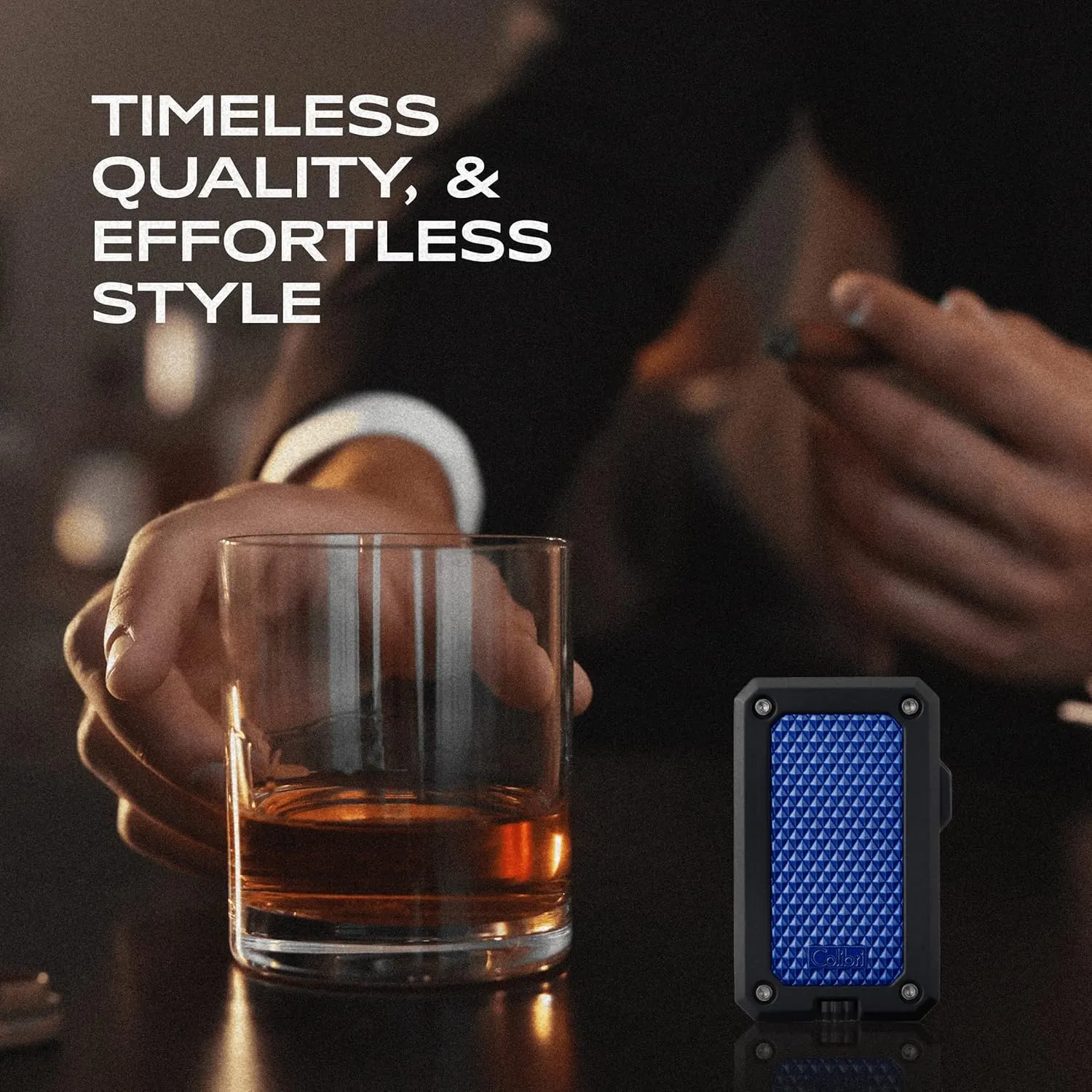 Colibri Rally Single Jet Flame Butane Lighter, Windproof & Refillable, Cigar Enthusiast's Choice with Blue Fuel Window and Adjustable Flame (Matte Black & Blue)