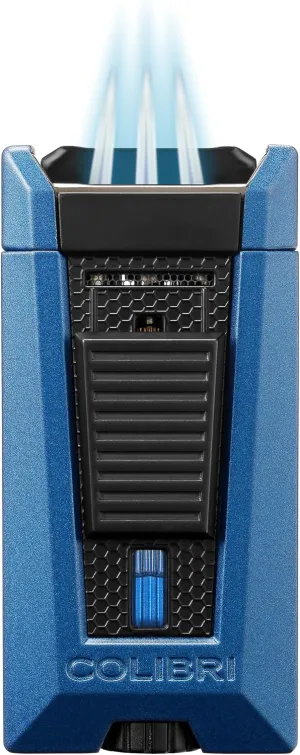 Colibri Stealth Triple Jet Flame Butane Lighter, Windproof & Refillable, Cigar Enthusiast's Choice with Blue Fuel Window and Adjustable Flame (Blue   Black)