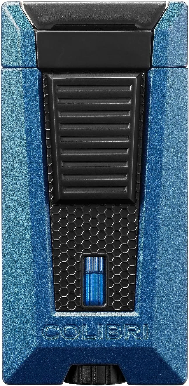 Colibri Stealth Triple Jet Flame Butane Lighter, Windproof & Refillable, Cigar Enthusiast's Choice with Blue Fuel Window and Adjustable Flame (Blue   Black)