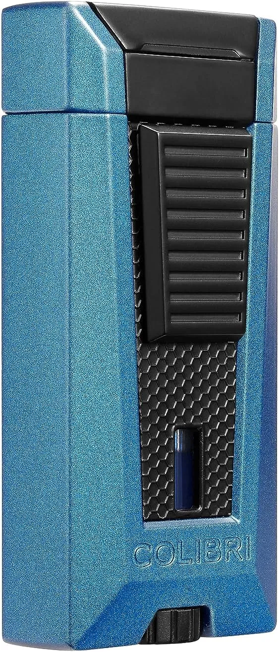Colibri Stealth Triple Jet Flame Butane Lighter, Windproof & Refillable, Cigar Enthusiast's Choice with Blue Fuel Window and Adjustable Flame (Blue   Black)