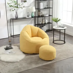 Comfortable and Spacious Bean Bag Sofa Chair with Footrest, Soft Foam Padding, Microfiber Material, Yellow