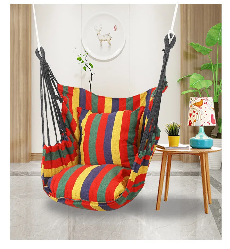 Comfortable Cotton Hammock Swing Chair with Padded Cushions (Red Stripes)