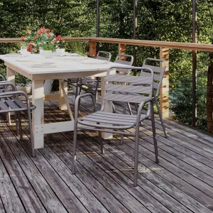 Commercial Restaurant Stack Chair with Triple Slat Back and Arms, Indoor-Outdoor Dining Chair, Silver