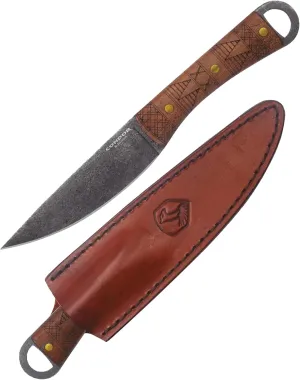 Condor Tool & Knife Lost Roman Fixed Blade Knife - 1075 High Carbon Steel - Hand Crafted Welted Leather Sheath - Walnut Handle - 4.9 inches Blade - 3mm Thick - 7.3 ounce