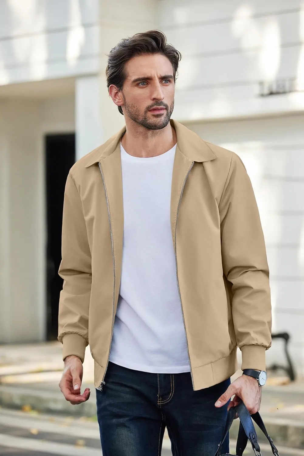 COOFANDY Men's Lightweight Jackets Casual Bomber Windbreaker Zip Up Collared Jacket Golf Windproof Coat