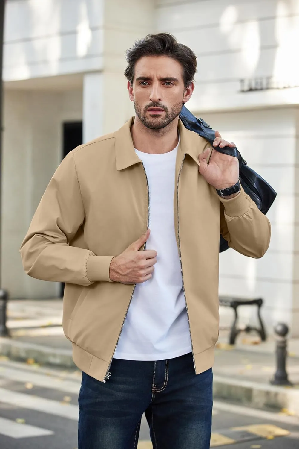 COOFANDY Men's Lightweight Jackets Casual Bomber Windbreaker Zip Up Collared Jacket Golf Windproof Coat