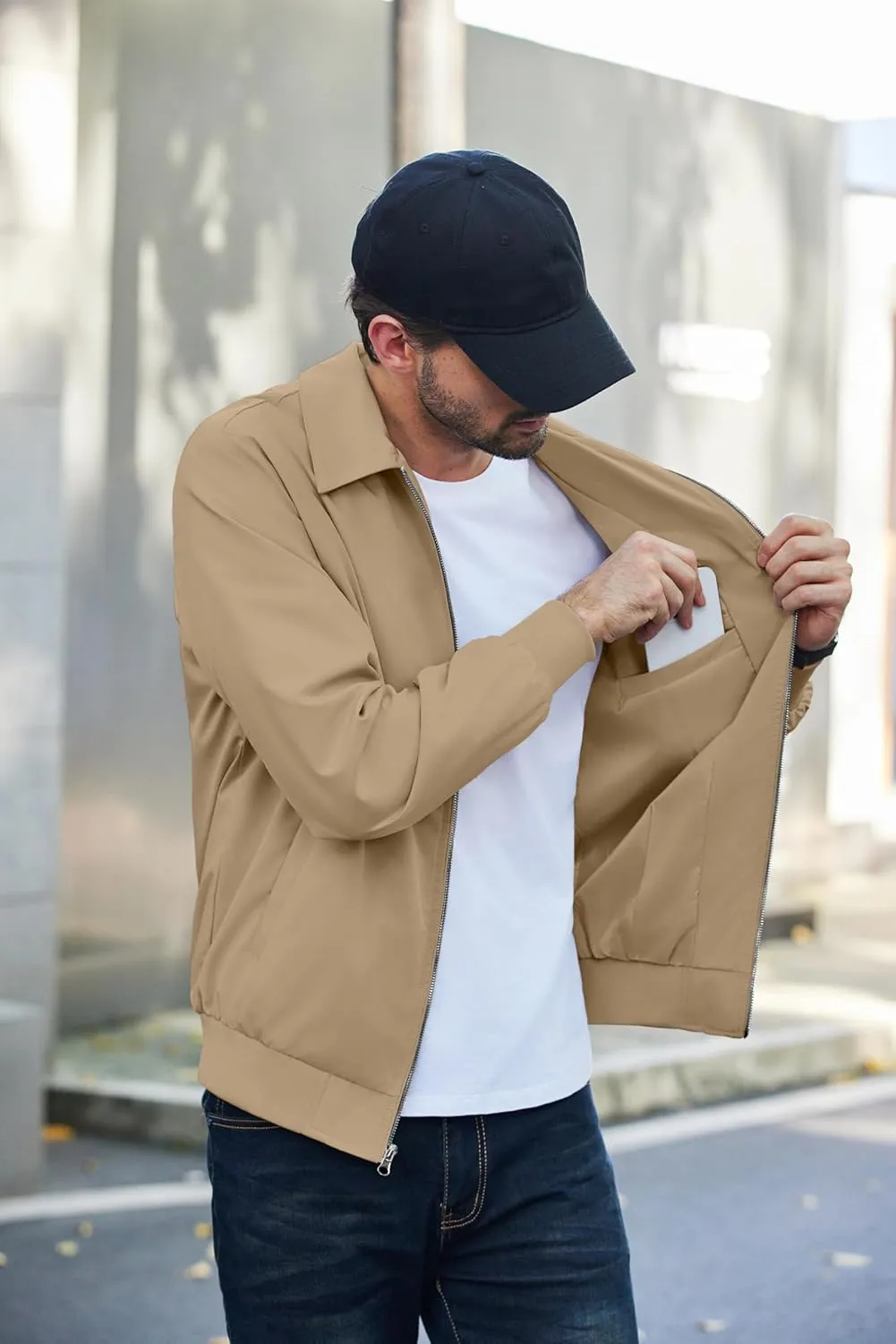 COOFANDY Men's Lightweight Jackets Casual Bomber Windbreaker Zip Up Collared Jacket Golf Windproof Coat