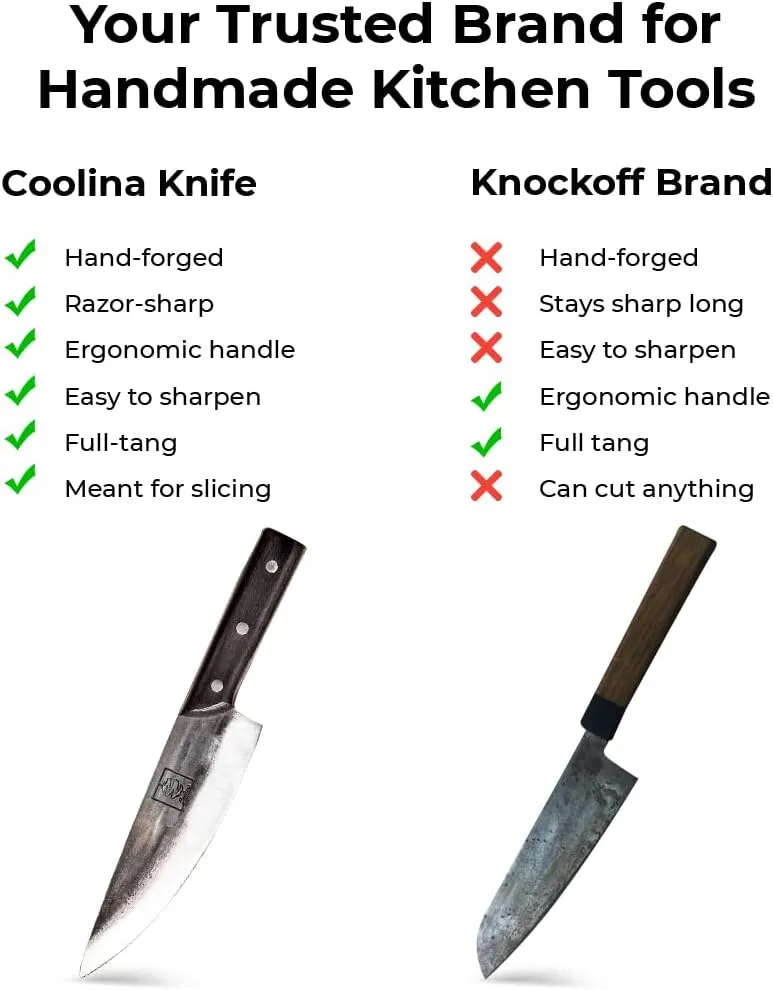 COOLINA Altomino Tungsten Steel Slicing Knife, 7.1-in Japanese Traditional Chef, Forged Hammered Kitchen Knife, Outdoor Cooking Hunting Survival Knives