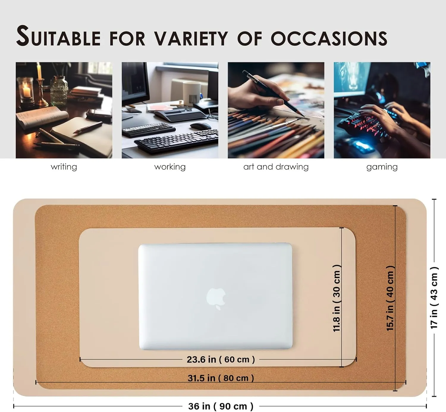 Cork Apricot Desk Mat - Dual-Sided Desk Pad for Office and Home - Desk Organization and Accessories - Ideal for Large Mouse Pad and Desk Mats on Top of Desks(36"x 17")